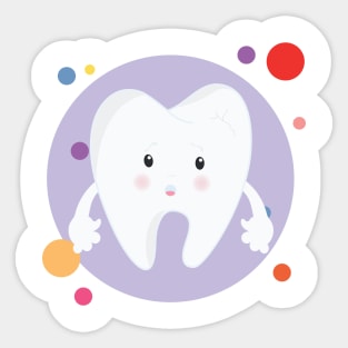 Sad Scared Broken Tooth With Cavity Adorable Cute Kawaii Design Sticker